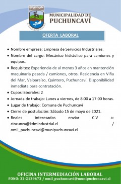 OFERTA LABORAL: MECÁNICO HIDRÁULICO