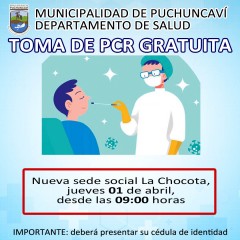 DEPARTAMENTO DE SALUD INFORMA DE OPERATIVO PCR EN LOCALIDAD DE LA CHOCOTA