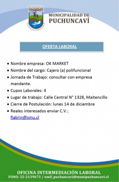 OFERTA LABORAL: CAJEROS POLIFUNCIONALES