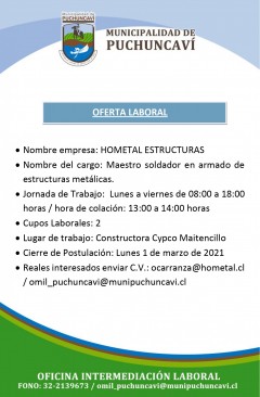 OFERTA LABORAL: SOLDADOR