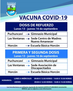 VACUNACIÓN COVID 19, SEMANA 13 AL 16 DE SEPTIEMBRE