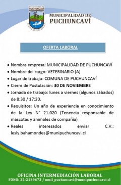 OFERTAS LABORALES: VETERINARIO/A - REPONEDORES - CAJERAS