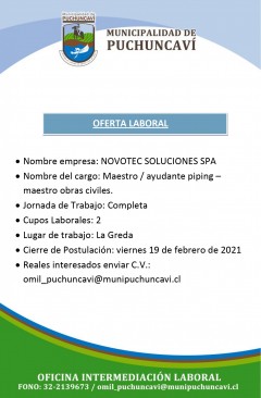 OFERTA LABORAL: MAESTRO - AYUDANTE - MAESTRO OBRAS CIVILES