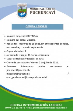 OFERTAS LABORALES: VIDRIERO - SUPERVISOR - AUXILIAR DE ASEO