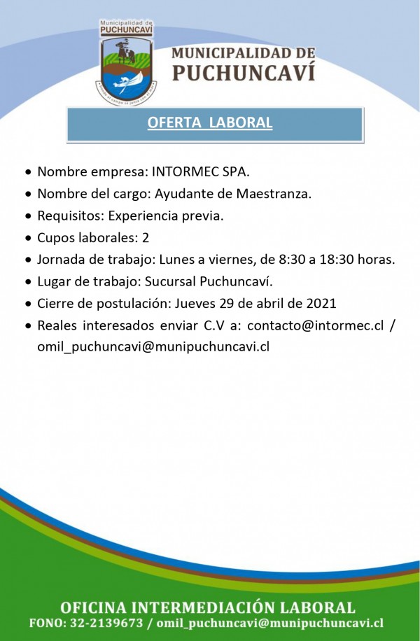 OFERTAS LABORALES: AYUDANTE - PINTOR - SOLDADOR
