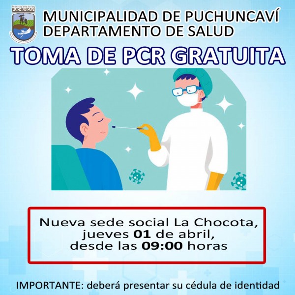 DEPARTAMENTO DE SALUD INFORMA DE OPERATIVO PCR EN LOCALIDAD DE LA CHOCOTA
