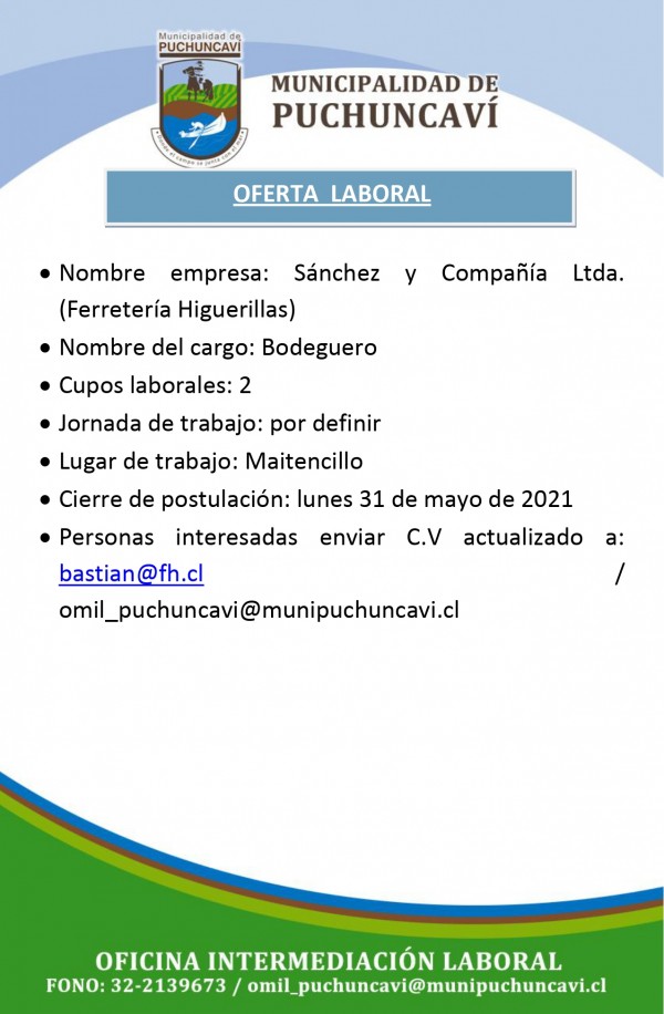 OFERTA LABORAL: BODEGUERO