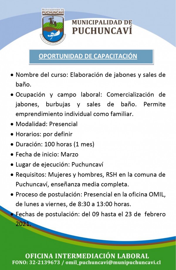 CURSO DE CAPACITACIÓN: ELABORACIÓN DE JABONES Y SALES DE BAÑO