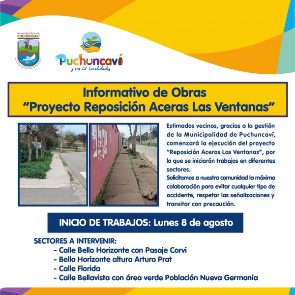 ESTE LUNES 8 DE AGOSTO COMENZARÁ A EJECUTARSE PROYECTO DE REPOSICIÓN DE ACERAS EN LAS VENTANAS
